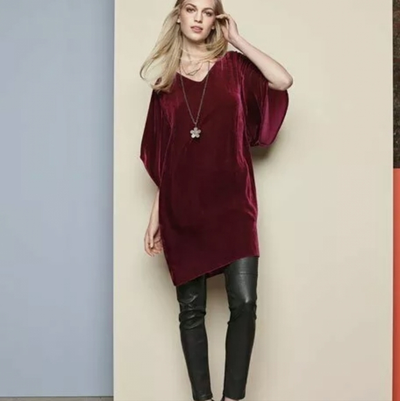 Eileen Fisher Hibiscus Velvet V-neck Kimono Dress - Picture 11 of 12